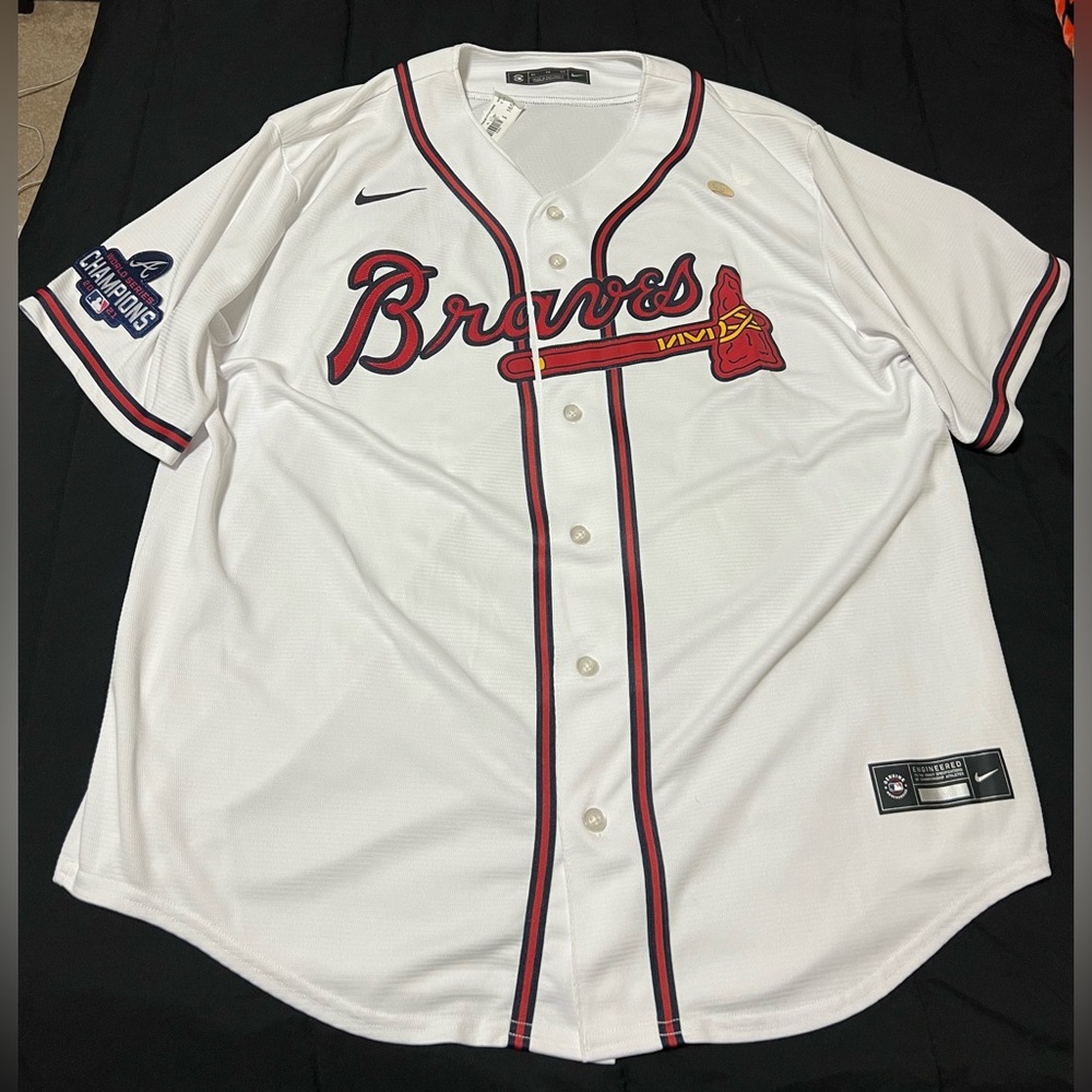 Nike White Braves Jersey with Red and Black Details